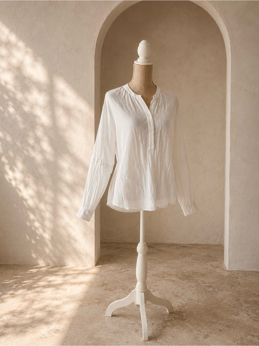 Vince White Crinkle Cotton Popover Blouse Medium